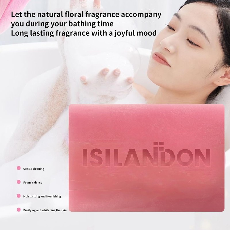 ISILANDON Jabón De Baño Natural Con Aroma A Rosas, Infusionado