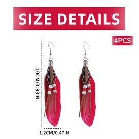 FDCGAS Feather Earrings with Pearls - 2 Pairs of Feather Earrings Stud Earrings Boho Pearl Chic Daily Party Ear Accessories Vintage Wedding Jewellery for Women and Girls, Metal