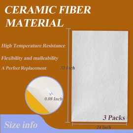 Ceramic Fiber Paper for Kiln Stove Furnace Glass Fusing, 24" x 33" x 0.08" Thick High Temperature Insulation Gasket or Liner, Easy to Cut / White-3 Pcs