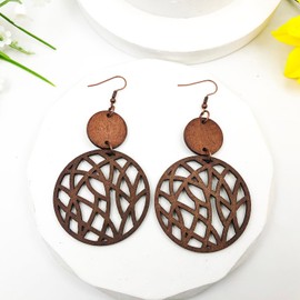 Vintage Bohemian Geometric Round Dangle Earrings for Women Wooden Boho Earrings Boho Ethnic Style Earrings Retro Circle Drop Earrings for Women (B)