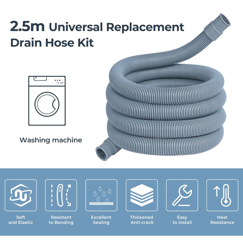 ilauke 2.5m Universal Drain Hose, Extension Pipe Kit for Washing