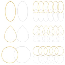 CRAFTYMELODY 180Pcs 6 Style Geometric Hollow Pendant Connectors Gold Silver Round Oval Teardrop Hollow Frame Charms Brass Geometric Linking Rings Open Bezel Pendants for Jewelry Crafts Making
