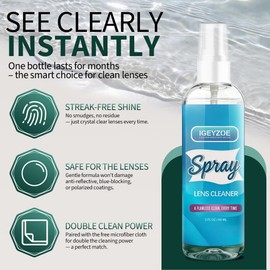 Eyeglass Lens Cleaner Spray Kit - (2x2oz) Glasses Cleaner Bottle + (4X) Microfiber Cloth 6.9"×5.7", Alcohol Free Eyeglasses, Screen, and Camera Cleaning Kit (Tangerine+Apple Green, 6 Piece Set)