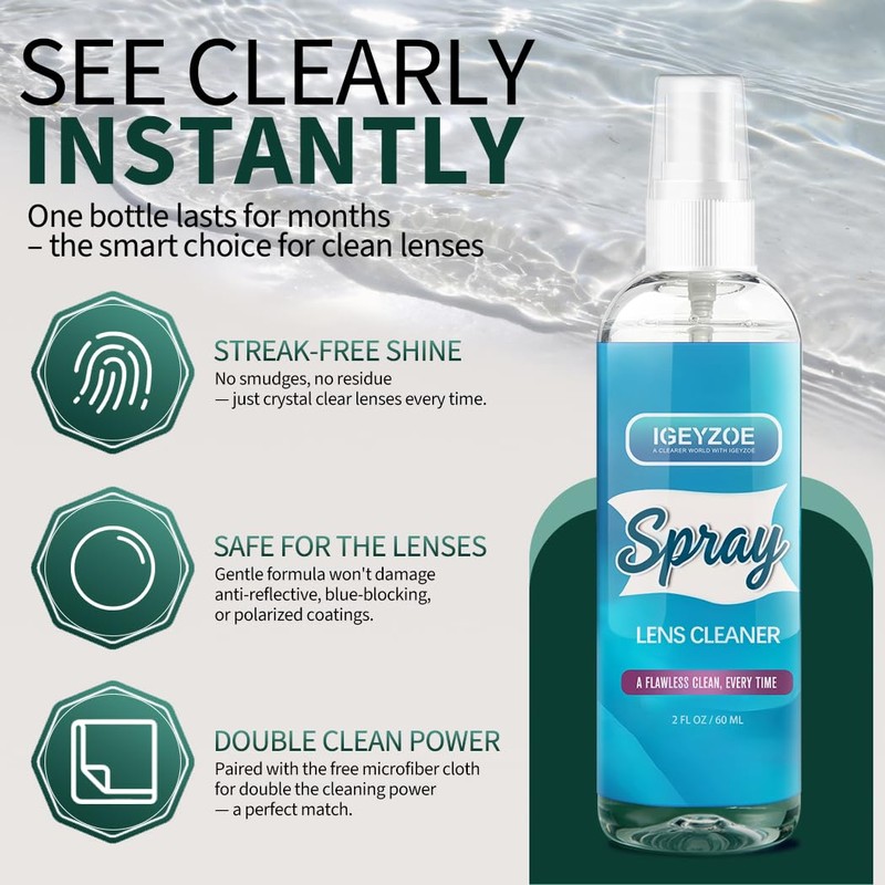 Eyeglass Lens Cleaner Spray Kit - (2x2oz) Glasses Cleaner Bottle