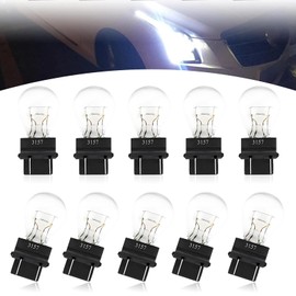 pinflaw Pack-10 Automotive 3157 Brake Light, 12V 21/5W Dual Contact Double-filament Shockproof Halogen Bulb, Plug-in Standard Interface Quartz Glass Bulb, Universal for Cars Bulb Replacement (White)