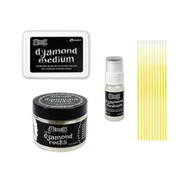 Dylusions Dyamond Rocks Accessories Bundle - Dylusions Dyamond Medium Pad, Dyamond Medium Dabber, and Clear Dyamond Rocks - with Trebbies Detail Sticks