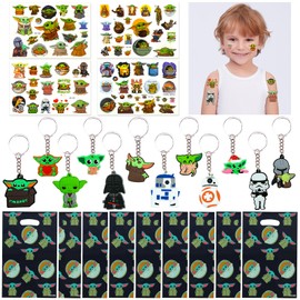 Heartsking Party Bag Fillers for Kids, Baby Birthday Decorations 12 Pcs Yoda Keychains 4 Pcs Tattoos Stickers 10 Party Bags Theme Birthday Decorations Gifts for Boys Girls Adults