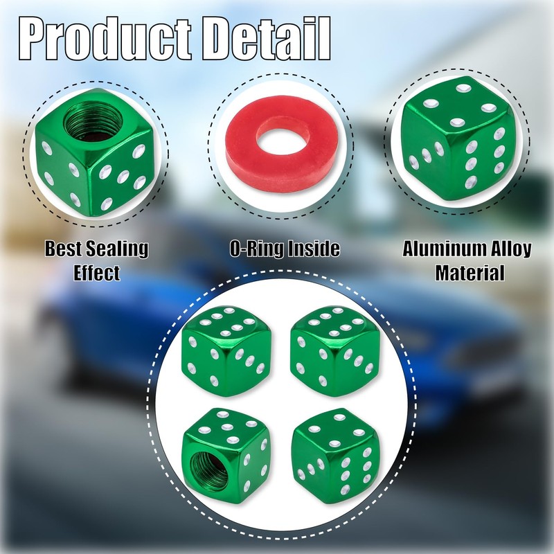 MEAJOO 4PCS Dice Style Tire Valve Stem Caps, with O