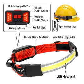 Adelante LED Headlamp Flashlight, 2Pack 1000LM 230°Wide-Beam Rechargeable Head Lamp for Adults, Red Taillight & 8 Clips Waterproof Hard Hat Light Headlamps for Running Hiking and Camping