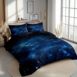 Bed Linen Black 135 x 200 cm 3D Effect Reversible Bed Linen Set Starry Clear Night Sky Stars Polycotton Luxury Modern Printed Duvet Cover Set with Zip 80 x 80 cm