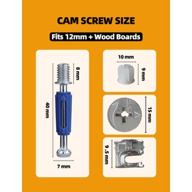 15 x 9.5mm Cam Lock Screws for Furniture 10 Sets,Cam Lock Fasteners Compitable with IKEA Hardware Parts, Eccentric Wheels Repair Spare Parts Nut & Bolt Assortment Sets