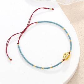 KELITCH Womens Gold Shell Cowry Strand Bracelets Beach Seashell Friendship Bracelets Miyiki Beads Bracelets New (Dull Blue L)