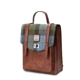 Islander HarrisTweed The Mini Carloway Backpack, Chestnut-Blue Tartan, Mini