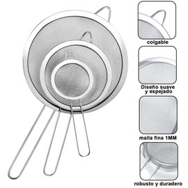 Coladores de Malla Fina de Acero Inoxidable, Coladores de Cocina Harina para Hornear Colador de Pasta con Mango Largo, 4 Medidas Diferentes (8.5cm, 12cm, 18cm, 22cm)