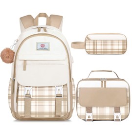 ZHIMEBYE School Backpack for Girls - 4PCS Cute Girls Backpack with Lunch Box Set for Teens Women College, Middle & High School Bookbag Daypack with Aesthetic Design - 18″ Large Capacity (Age 12-25)