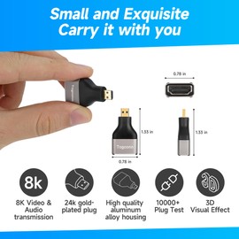8K Micro HDMI to HDMI Adapter (2 Pack), HDMI Female to Micro HDMI Male HDMI 2.1 Bidirectional Connector, Gold-Plated Plugs, Supports 8K@60Hz,4K@120Hz, HDR 3D, for GoPro Hero 7 6, Sony A6000 Camera