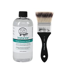Tusc & Pine InstaVar Varnish & Mottler #2 Brush - Archival Quality Varnish for Oil, Alkyd, and Acrylic Artists - 16.9oz Bottle