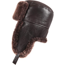 Zavelio Men's Shearling Sheepskin Trapper Russian Hat X-Large Brown