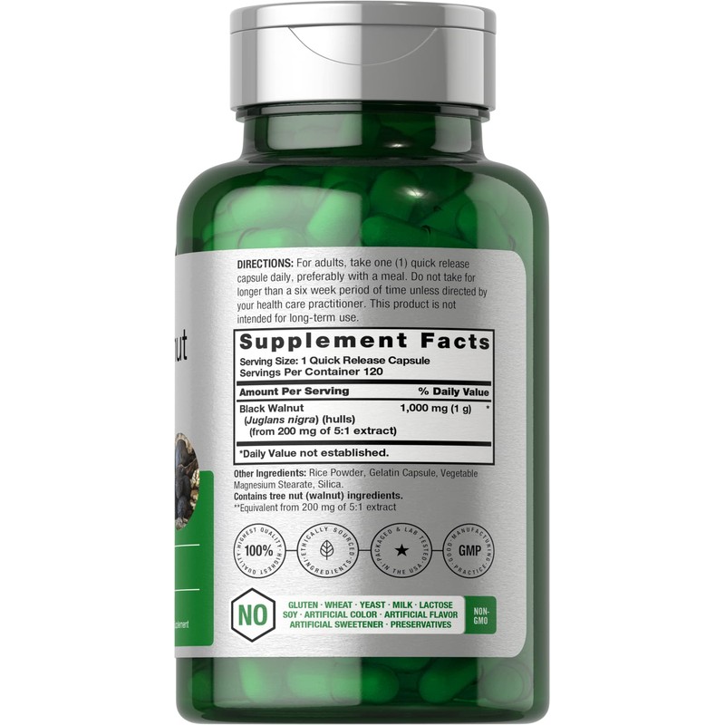 Horbaach Black Walnut Hulls Capsules | 1000 mg | 120