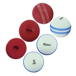 Kosma Pack of 6 Windball Cricket Ball | Indoor & Outdoor Soft Training Cricket Ball for Coaching Practice (3Pc Each of Red with White seam, White with Blue seam)