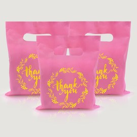 TOSPARTY Plastic Thank You Merchandise Bags Party Present Bag Candy Cookie Treat Bags for Birthday Party Baby Shower Wedding Christmas Retirements Pink