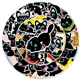 Bow Black Cat Stickers for Laptop(50 Pcs),Gift for Kids Teens Adults Girl,Black Cat Waterproof Decals Water Bottle,Vinyl Stickers Scrapbook,Journal,Dairy,Skateboard