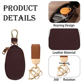 SMUOBT 2Pcs Leather Car Key Chain,Car Keychain Holder Bag Leather Key Chains for Car Keys for Women Men Father's Day Gift,Brown