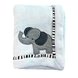Plush Baby Blanket Super-Soft for Boys and Girls, Gifts for Kids Embroidered Fleece Baby Blanket, Portable Bed Throws for Baby Crib and Toddler Bed, 30”x40”(Blue Elephant)