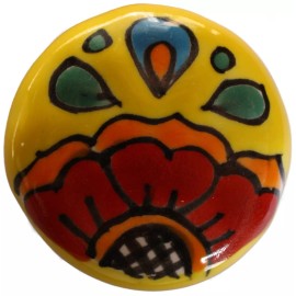 Fine Crafts & Imports Mexican Handmade Talavera Ceramic Round Canary Drawer Knob