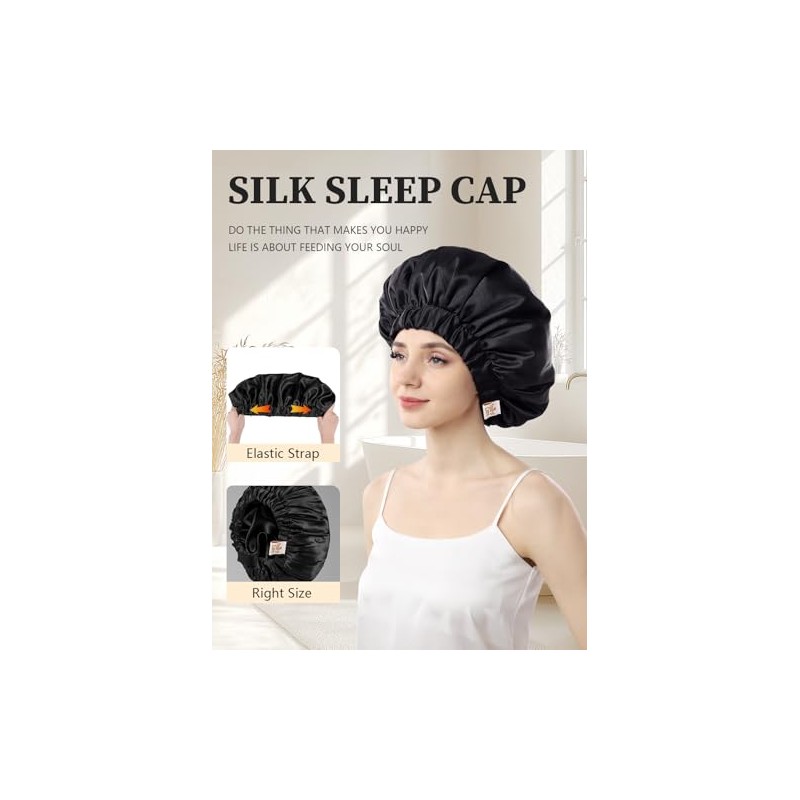 Years Calm Gorro Seda Dormir Mujer Doble Capa Banda Elástica