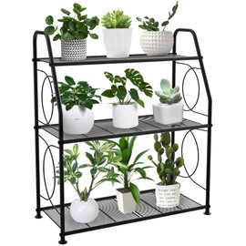 VyGrow VyGrow Plant Stand, 3 Tier Plant Shelf for Indoor Outdoor, Heavy Duty Metal Outdoor Plant Stand Holder Rack for Living Room Balcony and Garden, Black