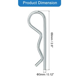sourcing map 3 mm x 66 mm Cotter Pins Spring Fastener, Hitch Pins Retaining Pin R Clip Hairpin Carbon Steel Silver Tone 20 Pcs