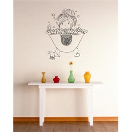 Taking Bubble Bath Tub Stylish Laundry Soap Washer Dryer Clean Shorts Pant Sock Shoes Tooth Paste Grandchildren Surprises Girl Boy Bedroom Wall Decal Sticker - Size: 26 Inch x 26 Inch