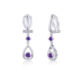Free Bird Amethyst Earrings, Women's, Swing, "Pure Heart", Hypoallergenic Metal, Non-Pierced Earrings, Painless, February Birthstone, Elegant, Popular, Charming, Concerts, Gift