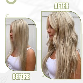 RUNATURE Clip Extensions Echthaar Günstig Blond Highlights 50cm Echte Haare 3Pcs Extensions Echthaar Clip Aschblond Mit Platinblond Clip in Extensions Echthaar 50g #18P60