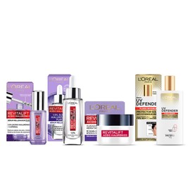 LOreal Paris Kit Srum Rostro, Srum Ojos y Crema Revitalift cido Hialurnico  Protector Solar FPS50 UV Defender                                         