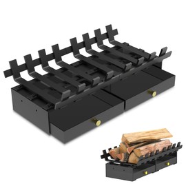 Pearwow Fireplace Grate with Ash Tray Kit,20 Inch Wide Heavy Duty Solid Steel Bar Fire Grates and Fireplace Ash Pan,Wrought Iron Fireplace Log Grate Fireplace Ash Tray Kit for Indoor Outdoor Firewood