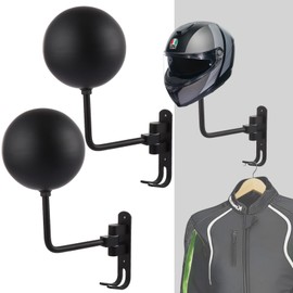 VIDETOL 2 Pcs Helmet Stand, Black Motorcycle Helmet Display Stand with Hook, Wall Mounted Rotatable Hat Stand Helmets Holder for Motorbike, Caps, Baseballs, Rugby Helmet