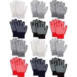 Sumind 12 Pairs Winter Knitted Stretch Grip Gloves Anti Slip Knit Warm Gloves for Children
