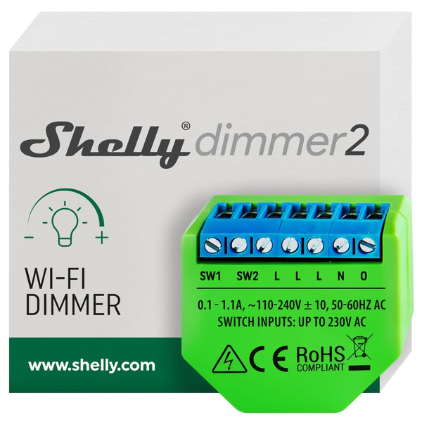 Shelly Dimmer 2 | WiFi Smart Dimmer Switch | No Neutral Wire Required | Home Automation | Compatible with Alexa & Google Home | iOS Android App| No Hub Required | Wireless Switch| Dimmable Lights