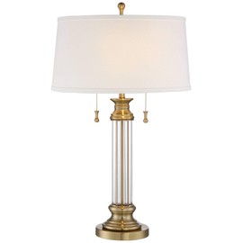 Rolland Traditional Table Lamp Crystal Brass Column Off White Tapered Drum Shade for Living Room Family Bedroom - Vienna Full Spectrum
