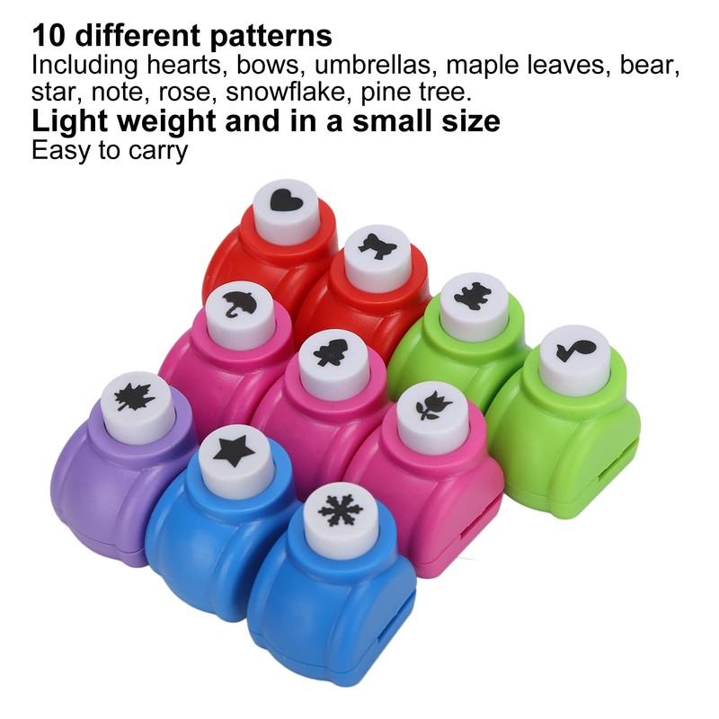 10pcs Craft Hole Punch Shapes Set, Mini Punches for Paper