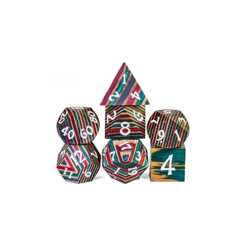 Wood Polyhedral Dice Set for Dungeons & Dragons DND (Rainbow)