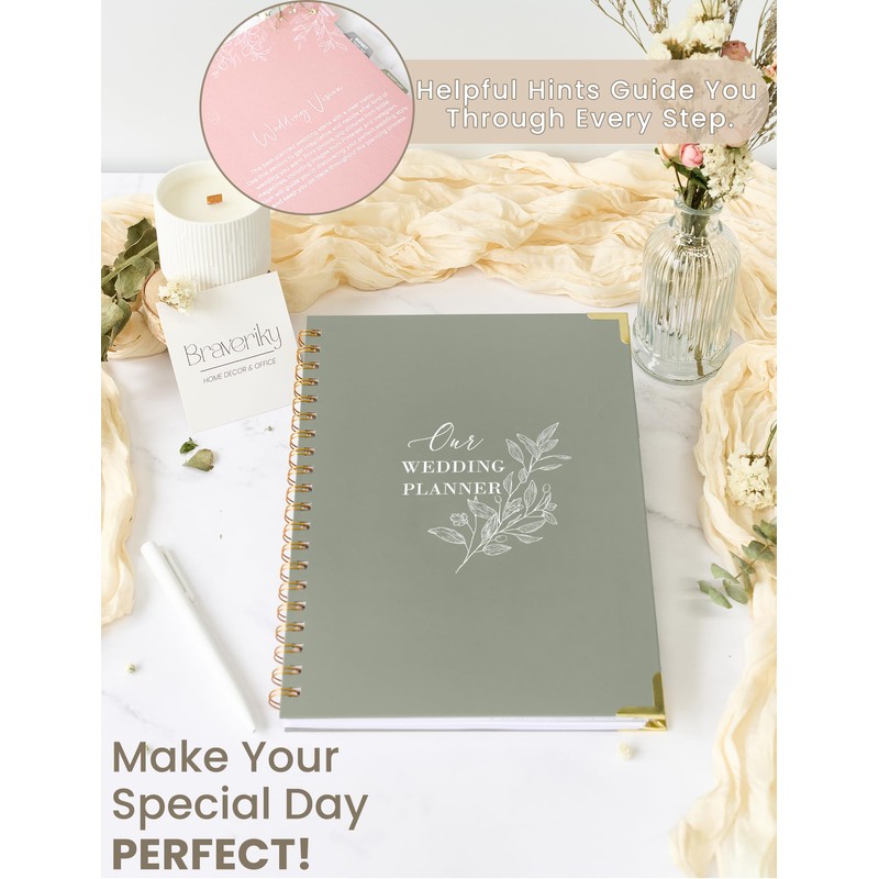 Wedding Planner Book and Organizer, Bridal Planning Binder with Tabs&Pocket