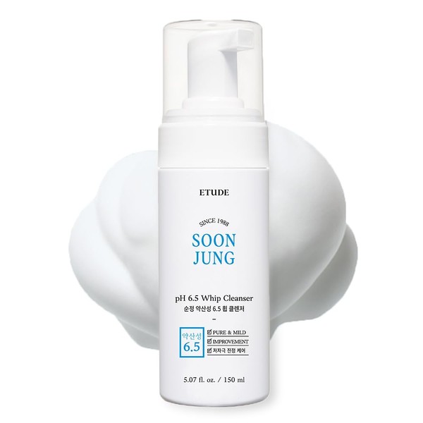 ETUDE SoonJung pH 6.5 Whip Facial Cleanser 5.1 fl. oz. (150ml) 21AD | Soft Bubble Fragrance-Free Low-pH Korean Hydrating Cleansing Wash for Sensitive Skin | K-Beauty | Vegan