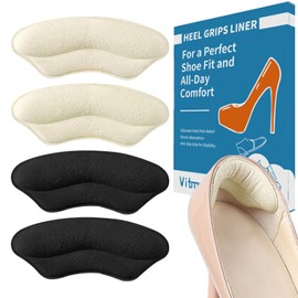 Heel Grips Liner Cushions Inserts for Loose Shoes, 4 Pairs Heel Pads Snugs for Shoe Women Men That are Too Big Filler Prevent Slipping, Blisters Beige+Black