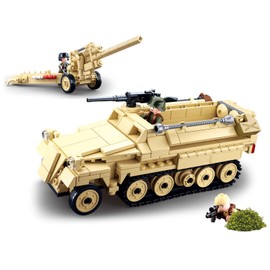 Military Army WWII Half Truck Troop Carrier with Cannon Toy Vehicle Building Kit Army Series Building Blocks Set with 3 Soldier Figures Best Role Play STEM Construction Toys Boys Girls (460 Pieces)