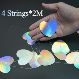 GREATRIL Iridescent Heart Party Hanging Banner Decor for Anniversary/Valentine's Day/Wedding/Engagement/Baby Shower Themed Decorations - 4 Strings*2M