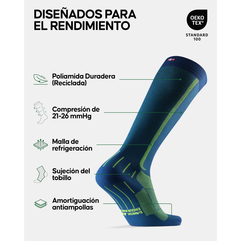 DANISH ENDURANCE Calcetines de Compresión, para Hombre y Mujer Azul/Amarillo