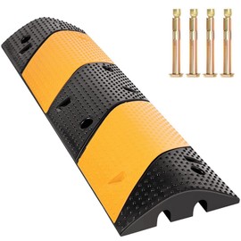 Nisorpa 40" Rubber Speed Bump 2-Channel Heavy Duty Cable Protector Ramp with 4 Bolts 22000lbs Load Driveway Modular Traffic Driveway Speed Humps for Garage Gravel Roads Asphalt Concrete - 3.3 Feet